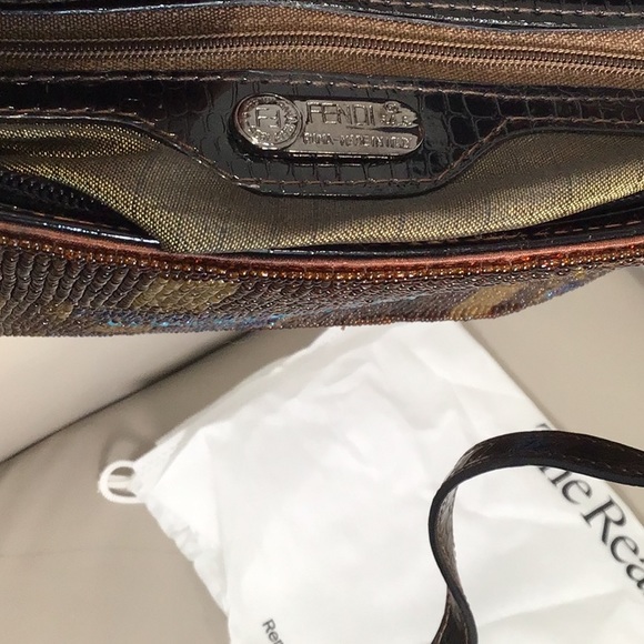 FENDI Limited Edition Beaded Tote  Handbag w/ Crocodile Embossed Patent Leather - Picture 13 of 15